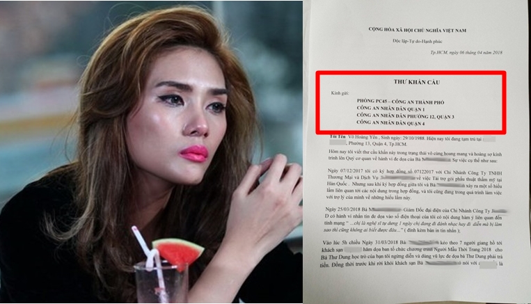 Xôn xao vụ siêu mẫu Võ Hoàng Yến tố cáo bị ‘một Á khôi’ thuê giang hồ đe đọa